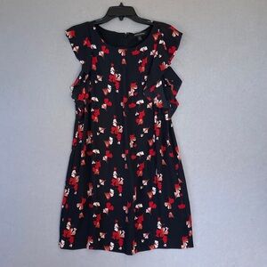 Banana Republic Flutter Sleeve Dress Black Red Floral Shift Dress Size 8